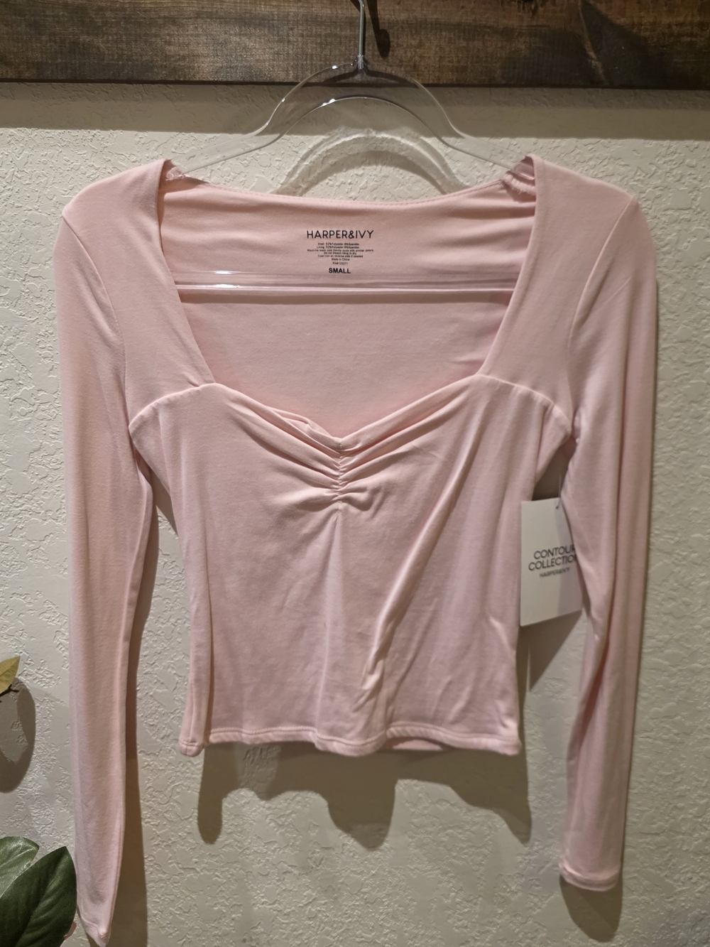 Harper Light Pink Ruched Long-Sleeve Sweetheart Top